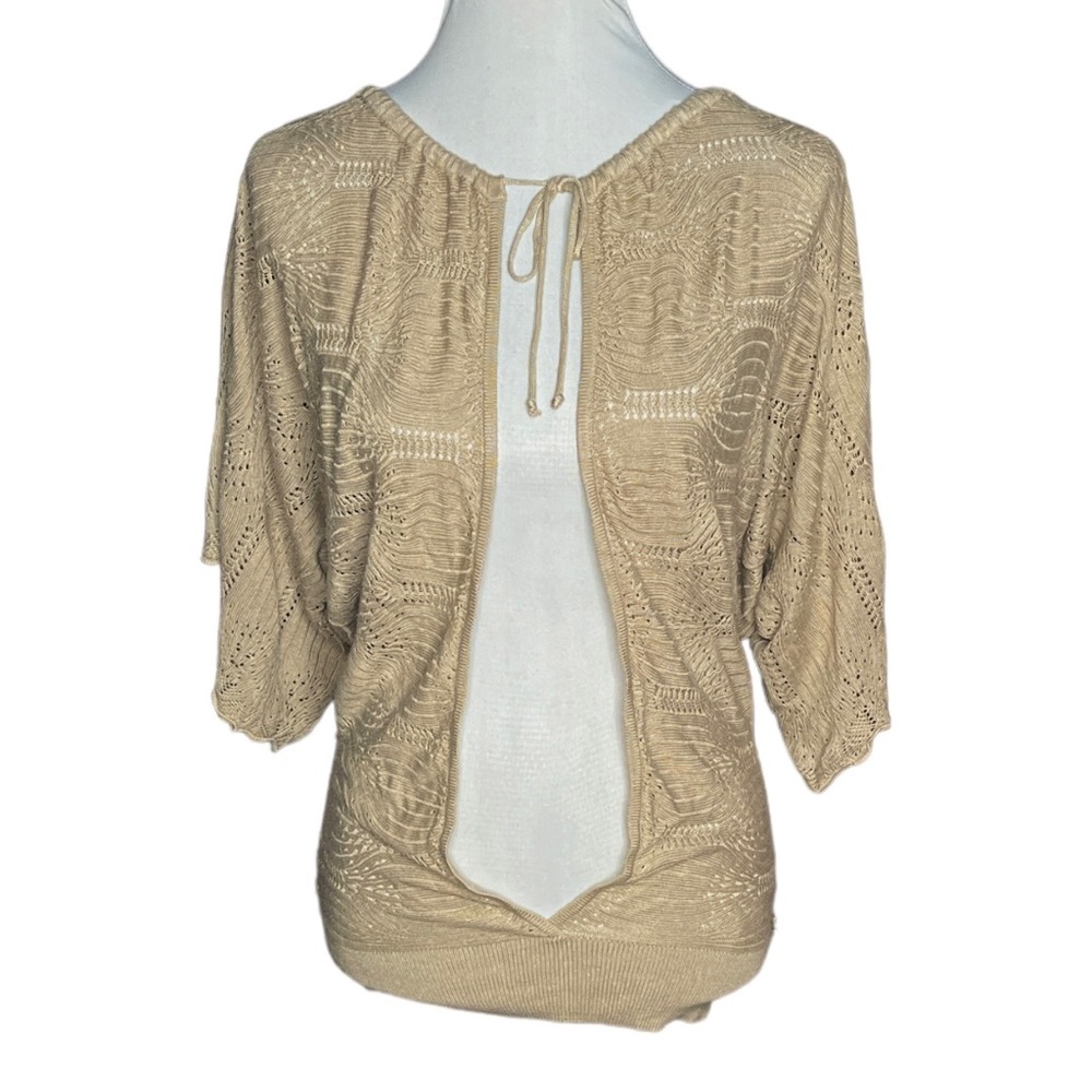 Arden B. Open Short Sleeve Sweater Taupe Tan Size Medium